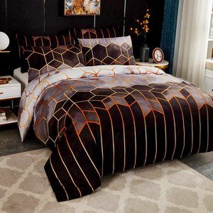 ✧Twin Size Geometric Diamond Line Duvet Cover Set✧